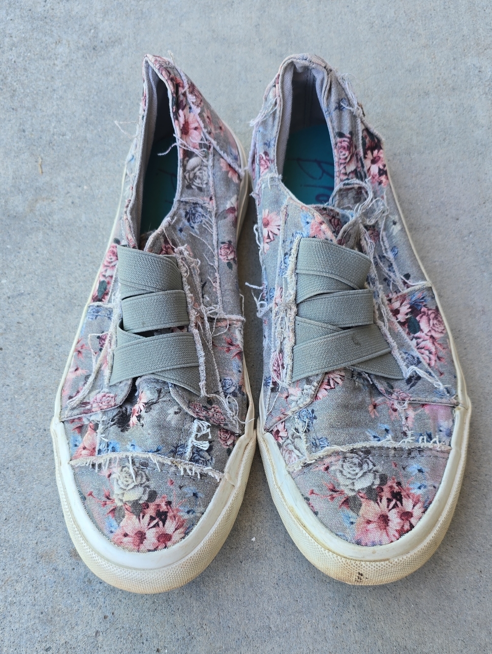 Women’s Grey Floral Slip-On Sneakers with Pink Accents